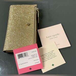 Kate Spade Burgess Court Small Slim Bifold Wallet Glitter Palegold Gold